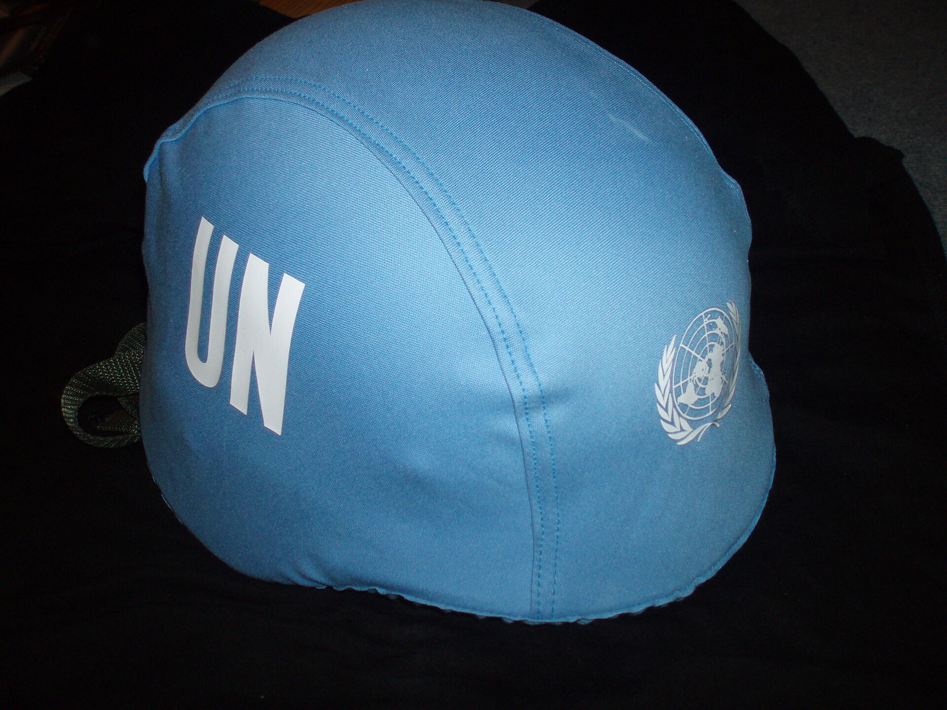 A United Nations peacekeeping helmet