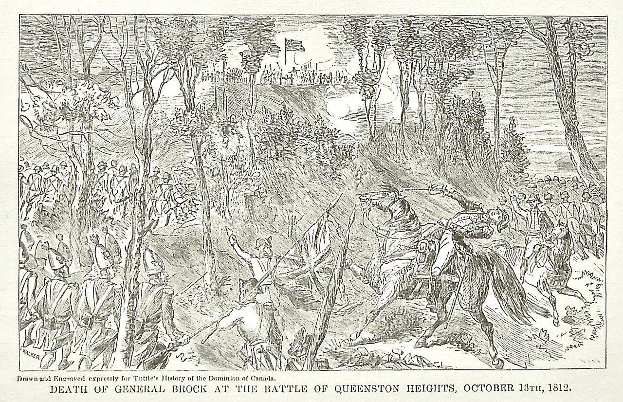 A historical engraving of the Battle of Queenston Heights